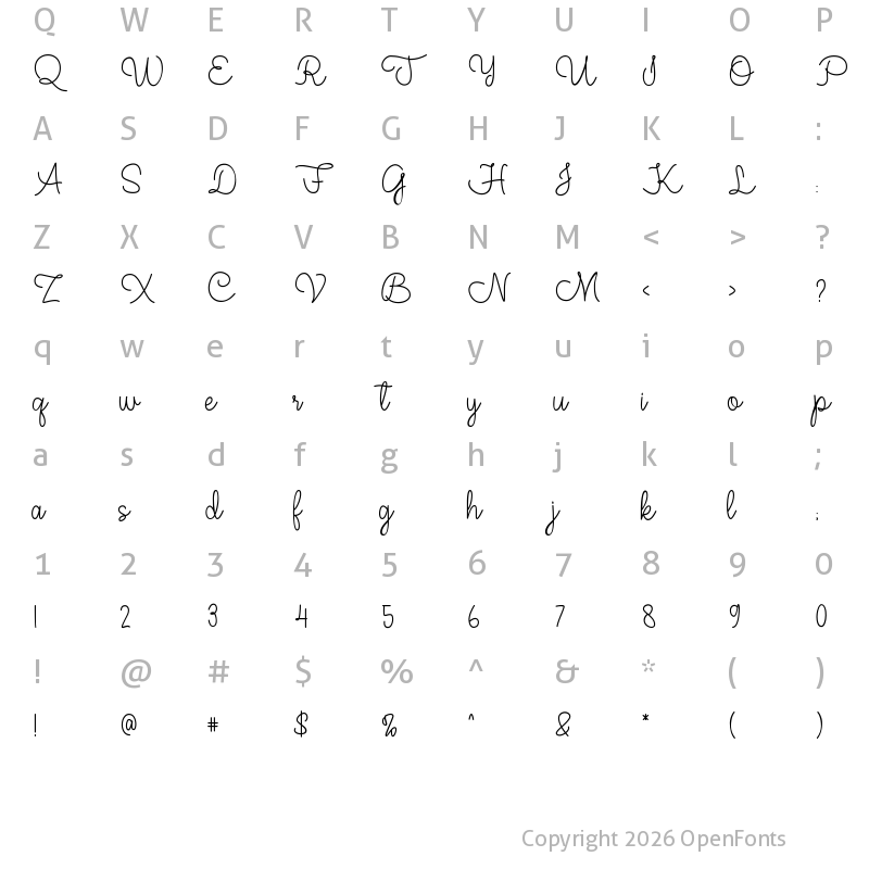 Character Map of Jovita SignatureDemo Regular
