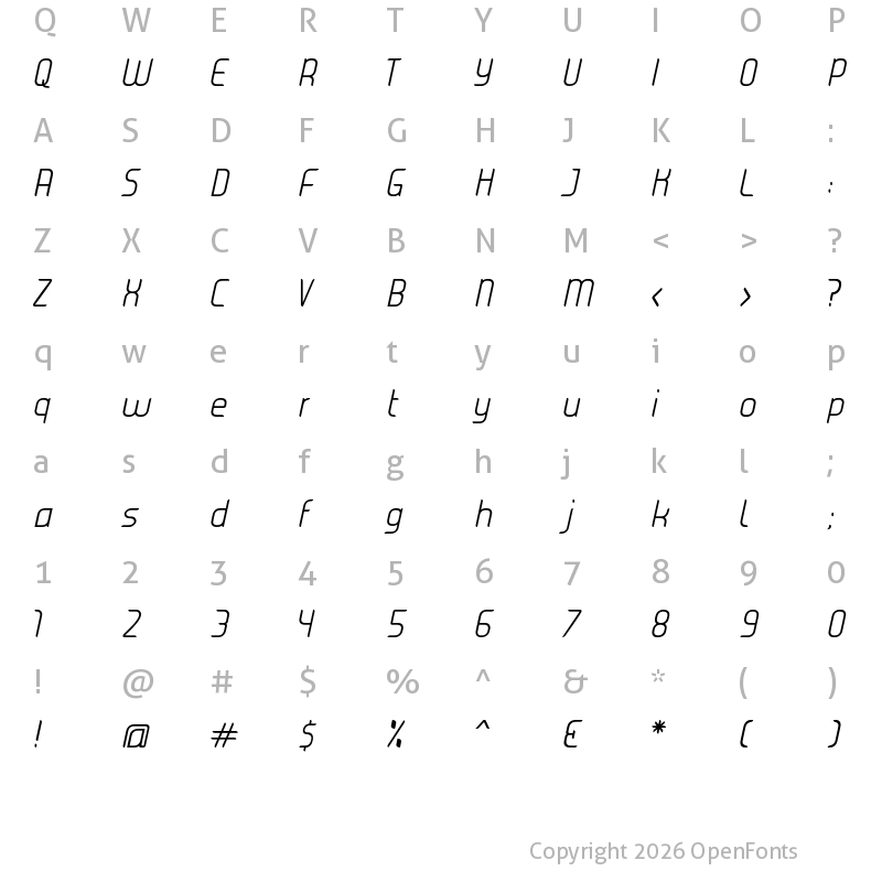Character Map of JUICE Light Italic Italic
