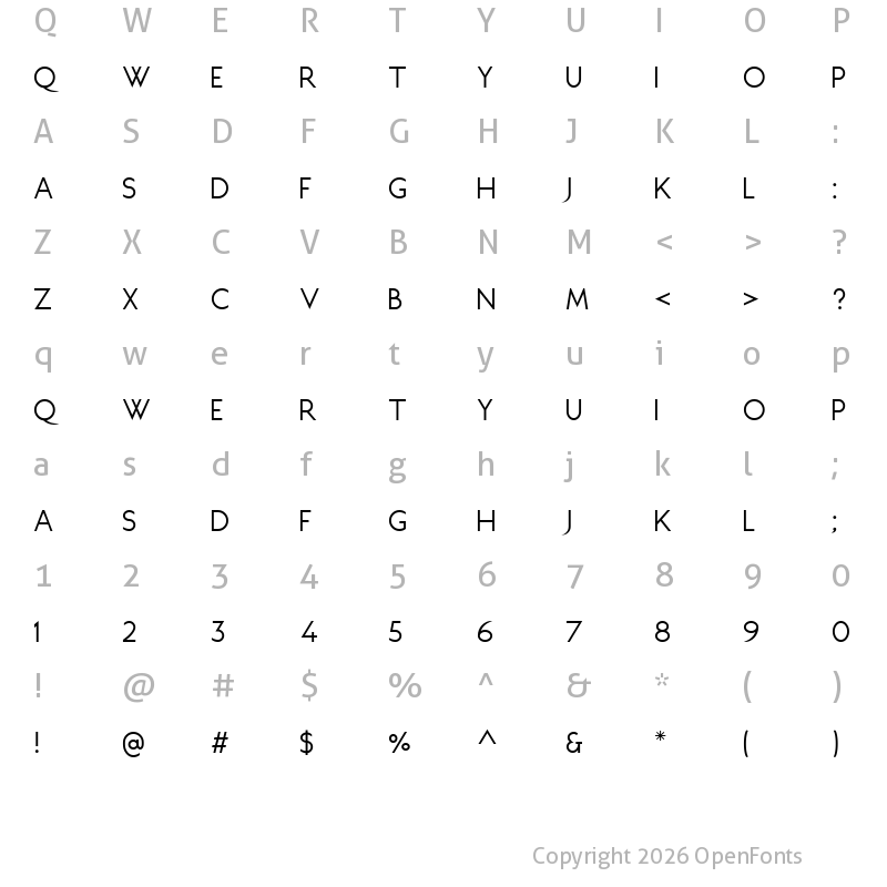 Character Map of Juliett Regular