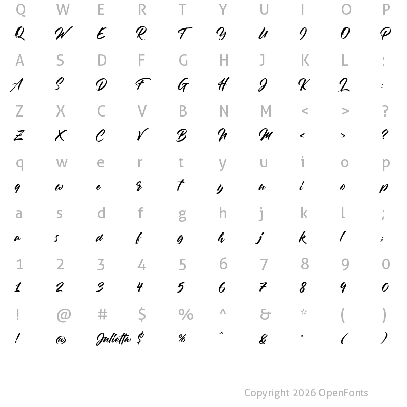 Character Map of Julietta Regular
