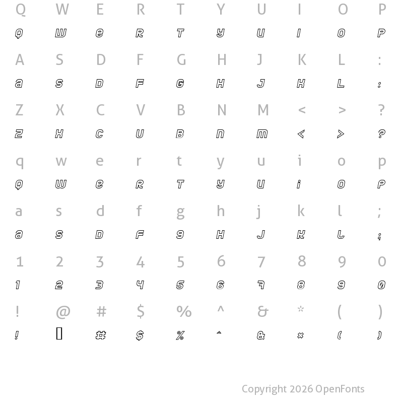 Character Map of Jumbo Outline Italic
