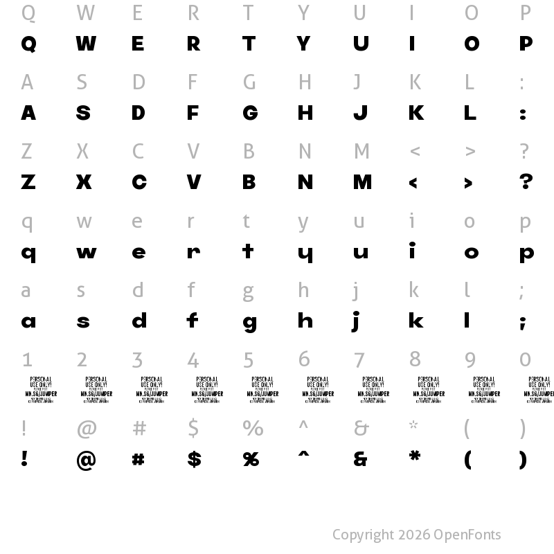Character Map of Jumper PERSONAL USE ONLY Extra-Bold