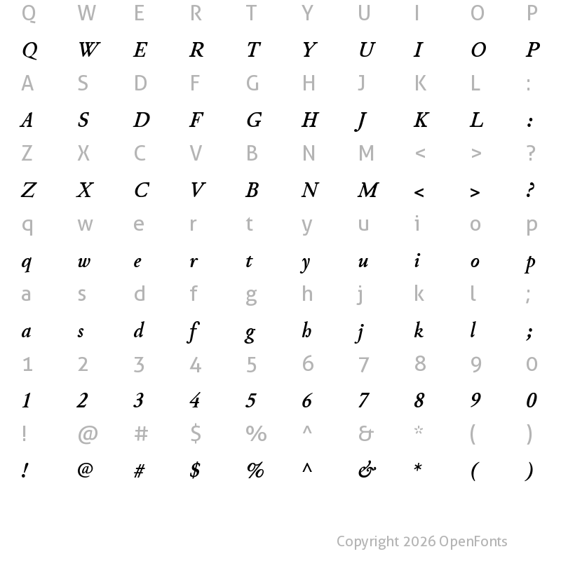 Character Map of Junicode Bold Italic