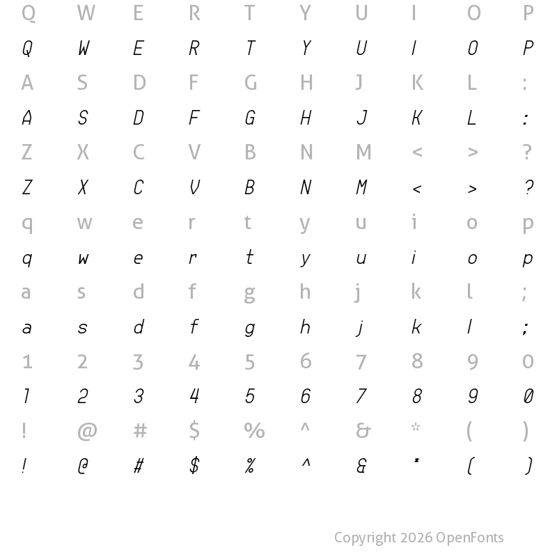 Character Map of Jupiteroid Light Italic
