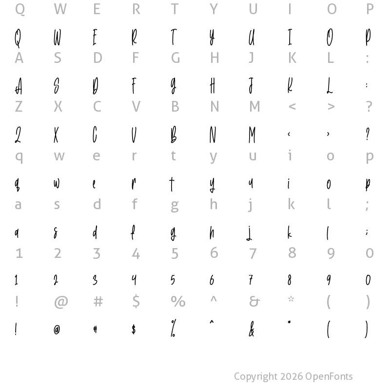 Character Map of Just Ruth Regular