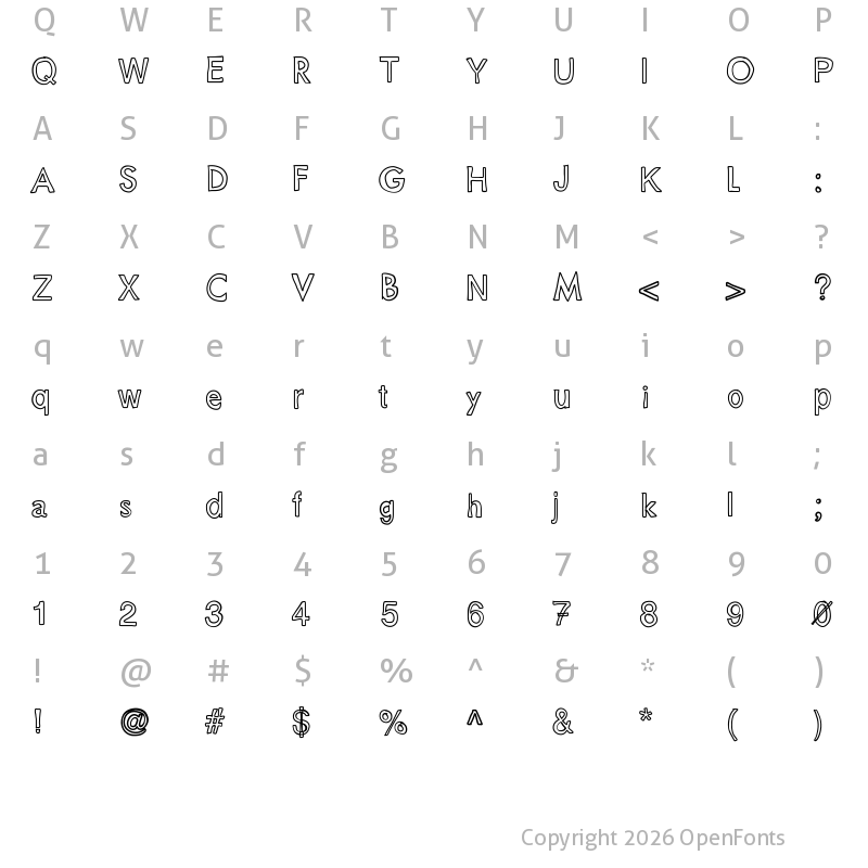 Character Map of JustColesBlockOutlines Medium