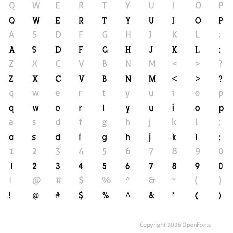 Character Map of JustOldFashion-Condensed Regular