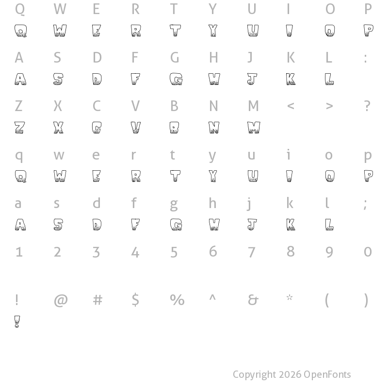 Character Map of KaBlooie! Regular