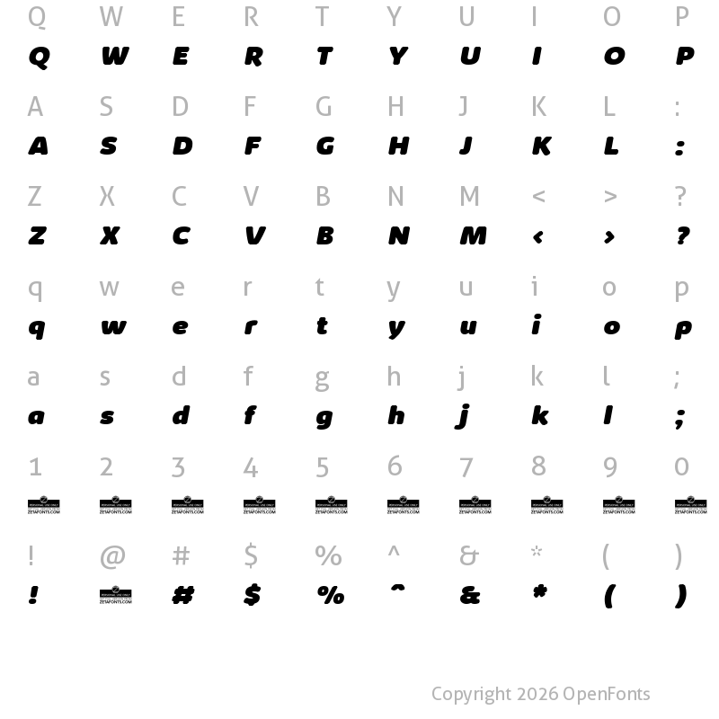 Character Map of Kabrio Abarth Heavy Italic