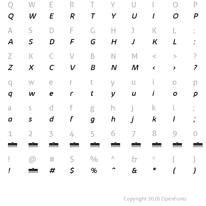 Character Map of Kabrio Abarth Italic
