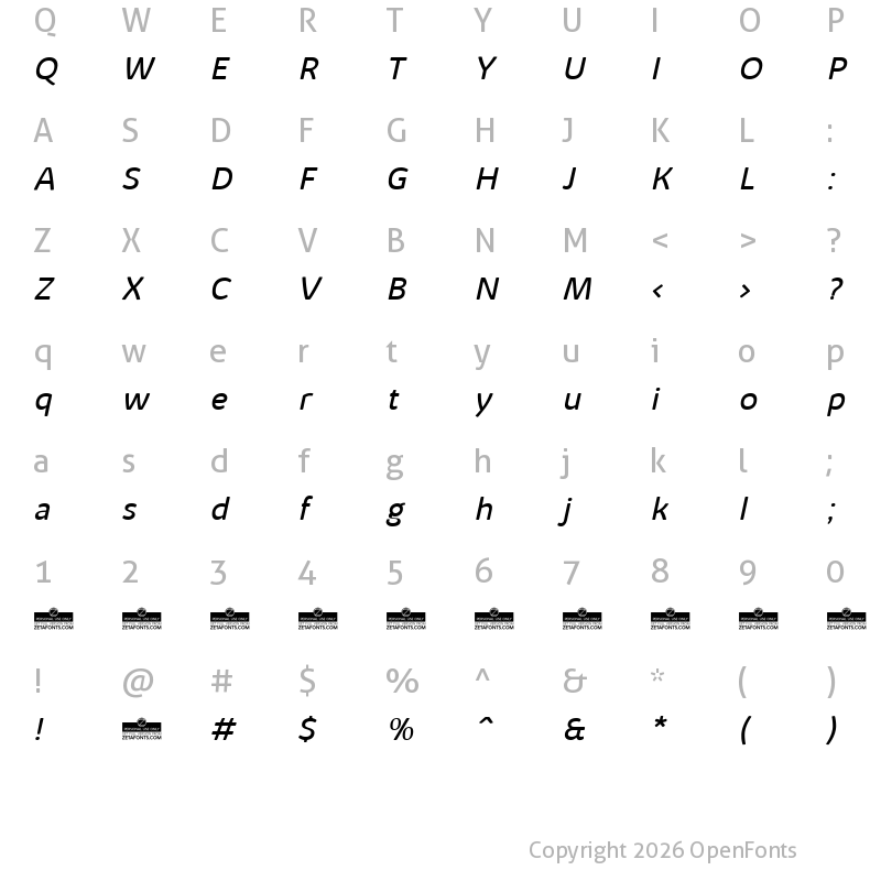 Character Map of Kabrio Alternate Book Italic