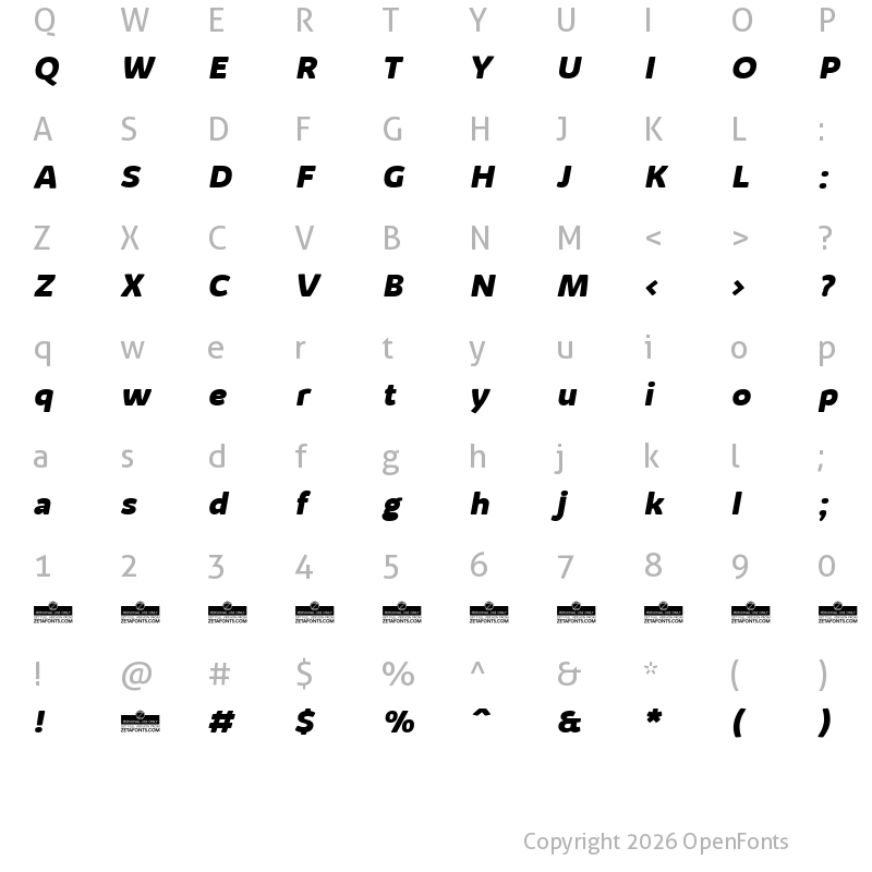 Character Map of Kabrio Alternate ExtraBold Italic