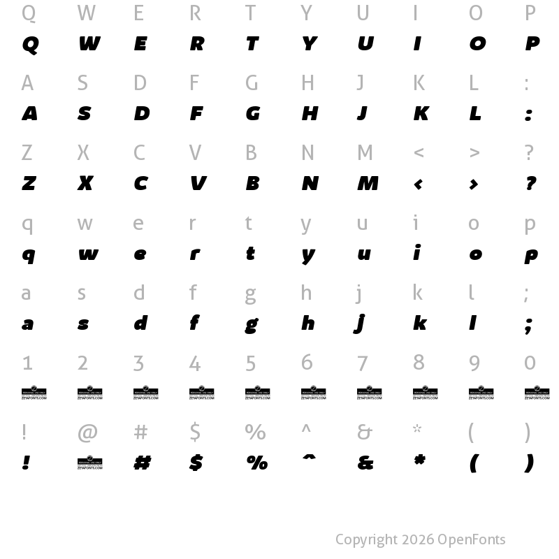 Character Map of Kabrio Alternate Heavy Italic
