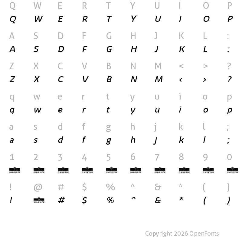 Character Map of Kabrio Alternate Italic