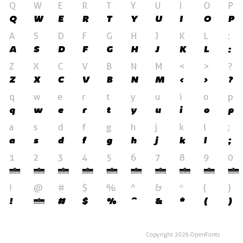 Character Map of Kabrio Heavy Italic