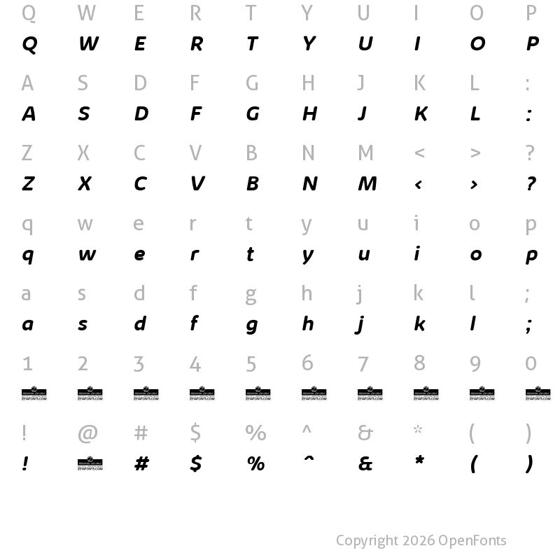 Character Map of Kabrio Soft Bold Italic