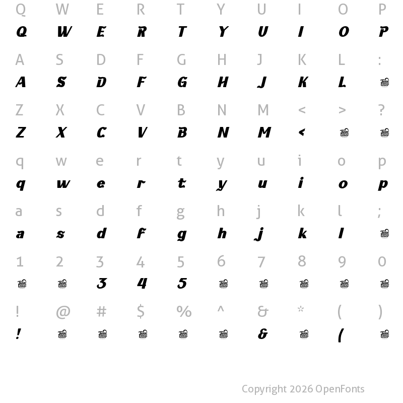 Character Map of KABUSI Black Slanted