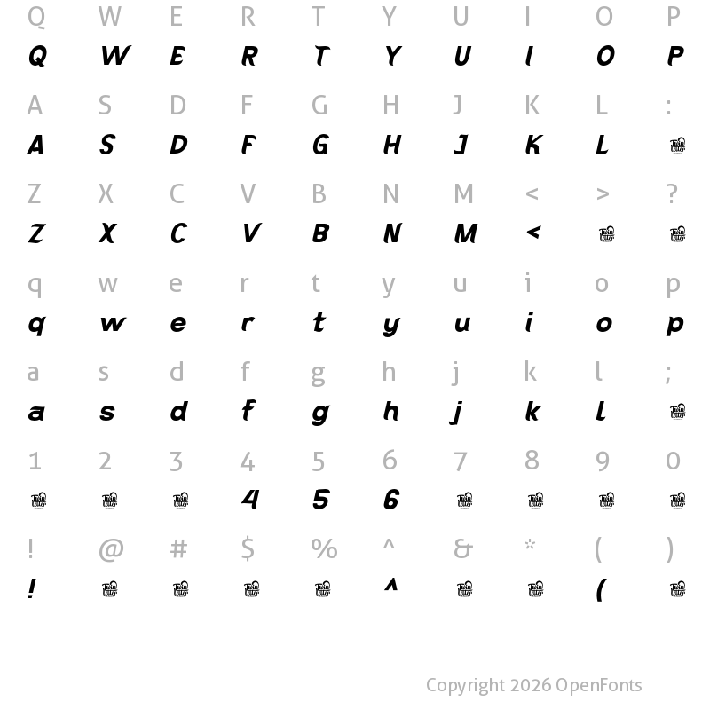 Character Map of Kajju Black Slanted