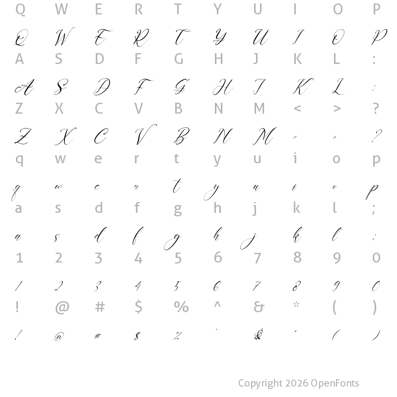 Character Map of Kalindaty Alintaria Italic