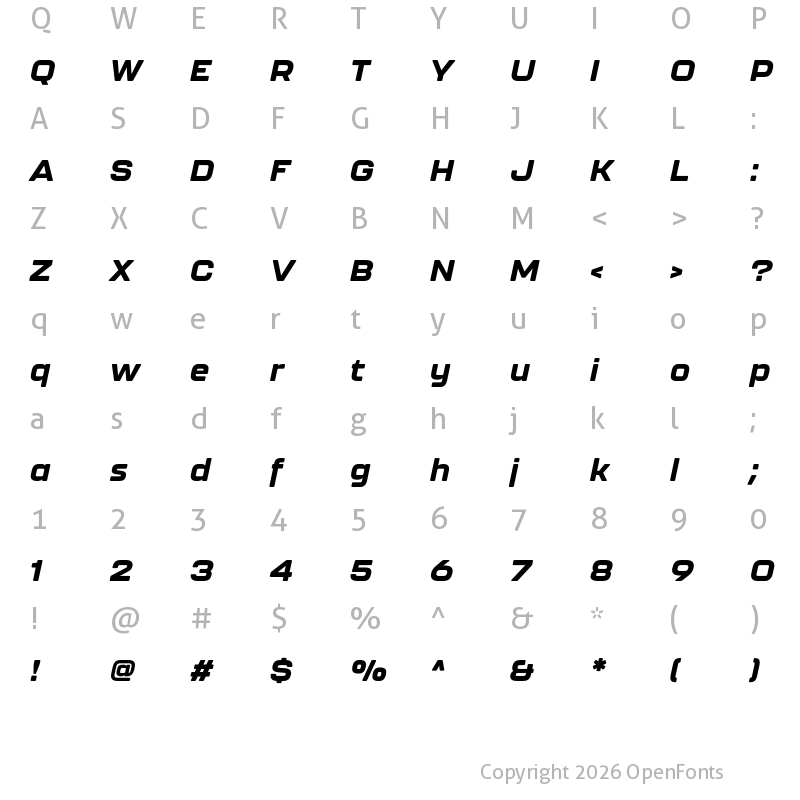 Character Map of Kallisto Heavy Italic