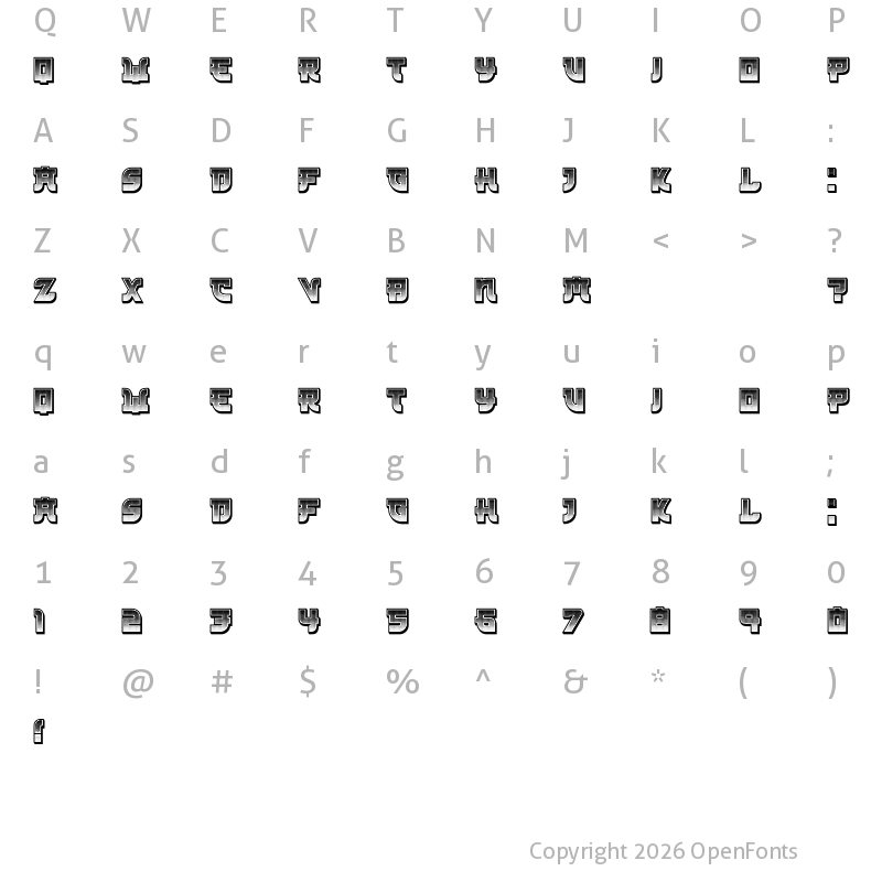 Character Map of Kamikaze 3D Gradient Regular