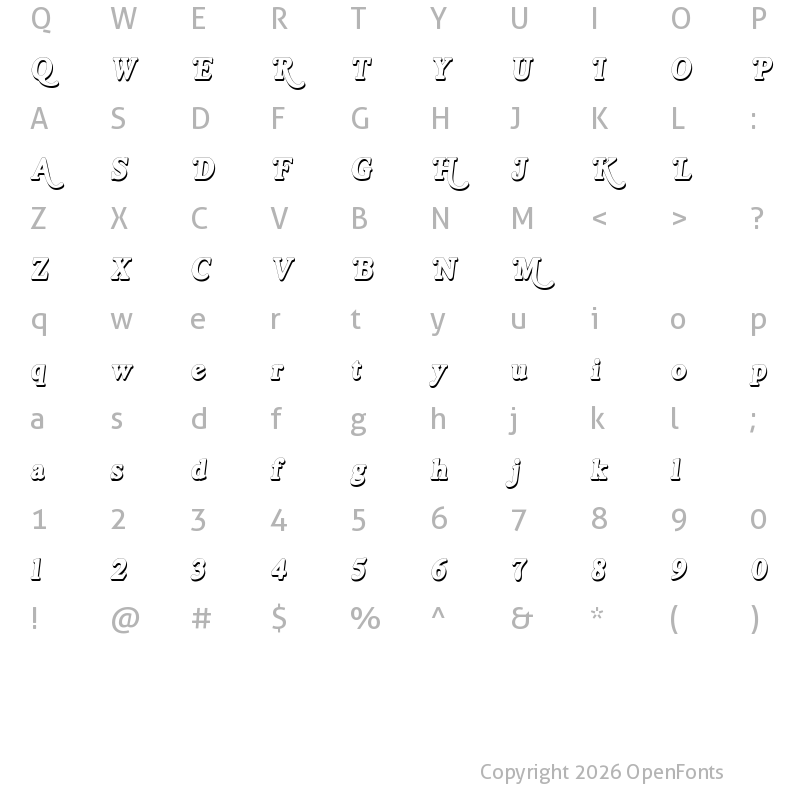 Character Map of Kamryn 3D Italic