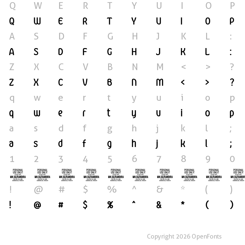 Character Map of Kandira PERSONAL Bold