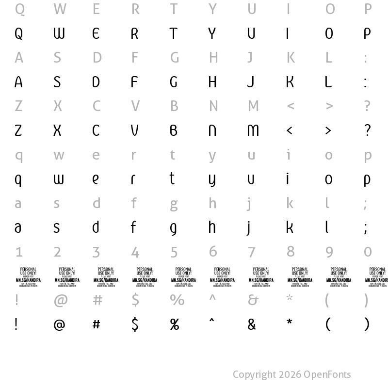 Character Map of Kandira PERSONAL Regular