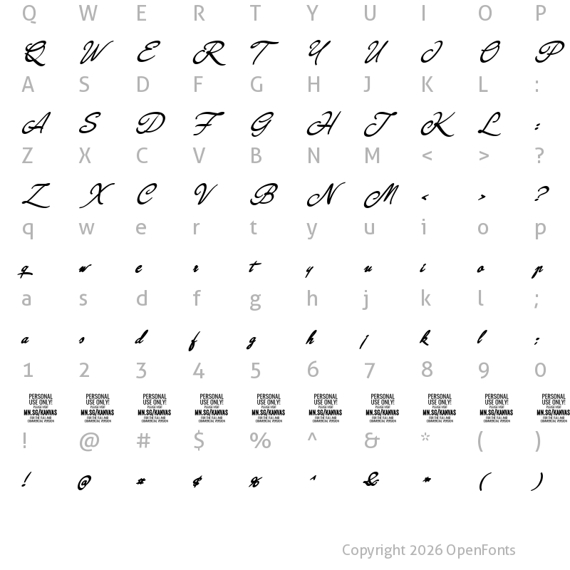 Character Map of Kanvas Black PERSONAL USE Regular