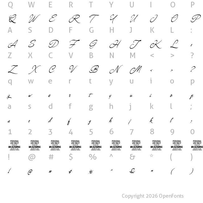 Character Map of Kanvas Light PERSONAL USE Regular