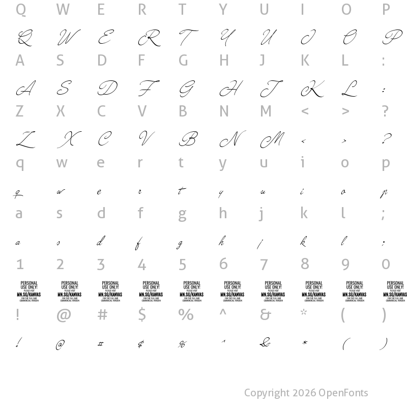 Character Map of Kanvas Thin PERSONAL USE Regular