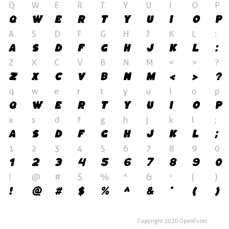 Character Map of Kaph Italic