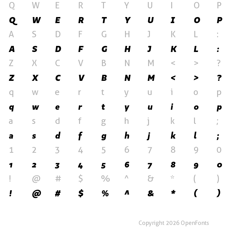 Character Map of Kappa Text Black Italic