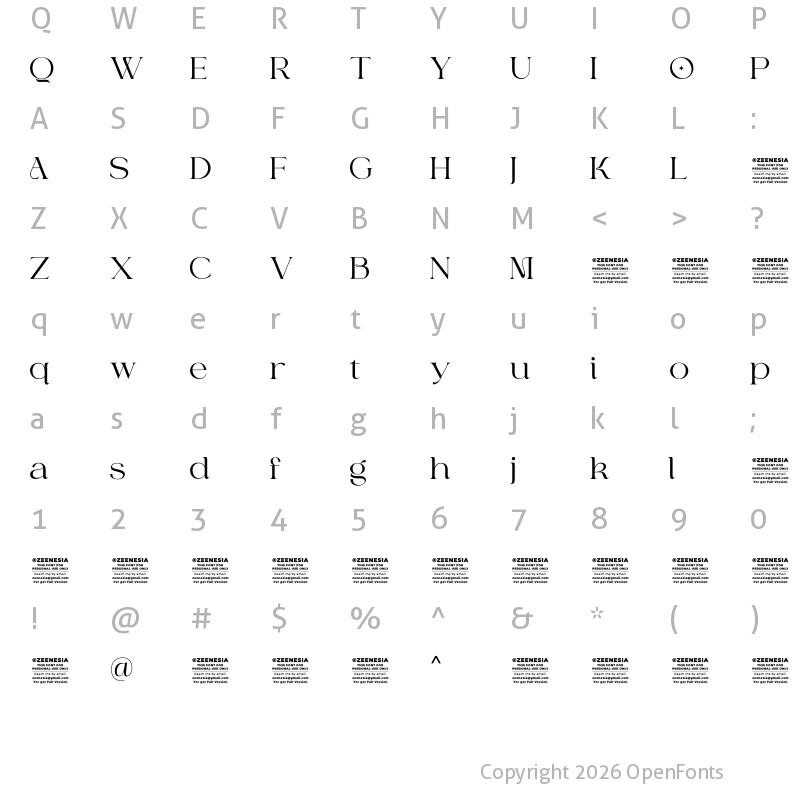 Character Map of Karima For Personal Use Only Regular