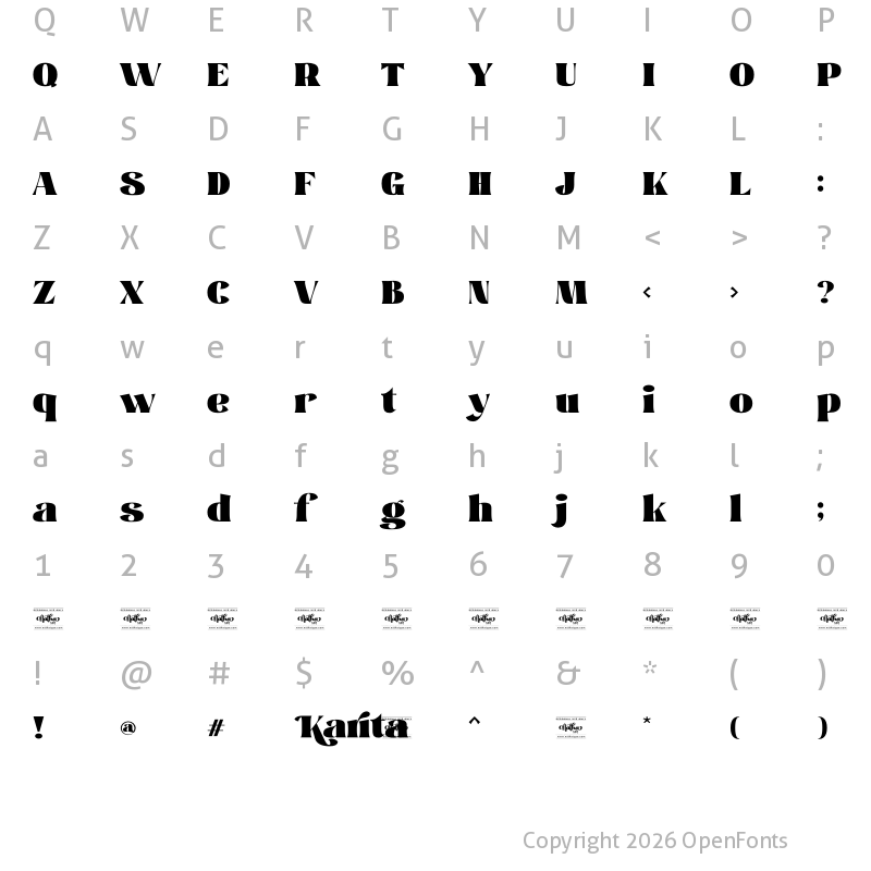 Character Map of Karita Personal Use Regular