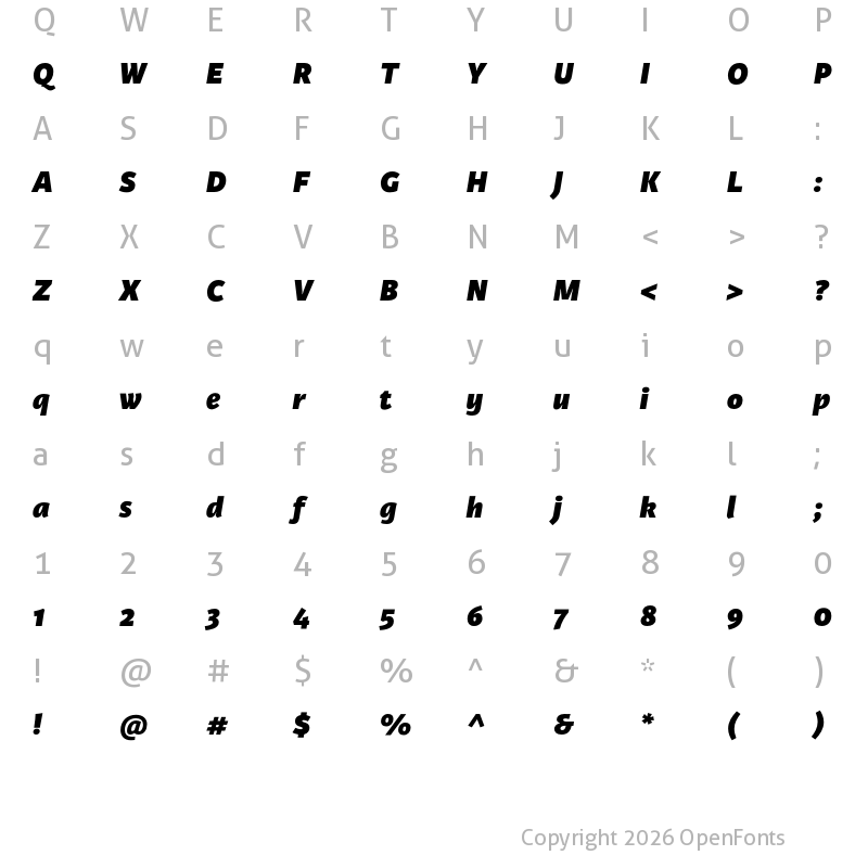 Character Map of Karmina Sans Heavy Italic