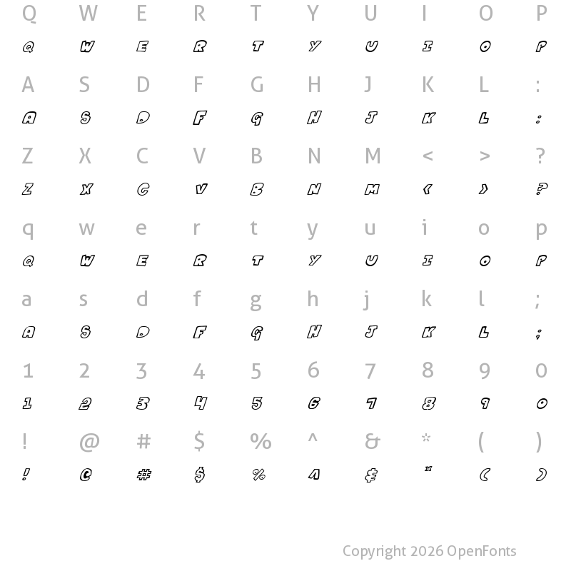 Character Map of Kartoons Italic Italic