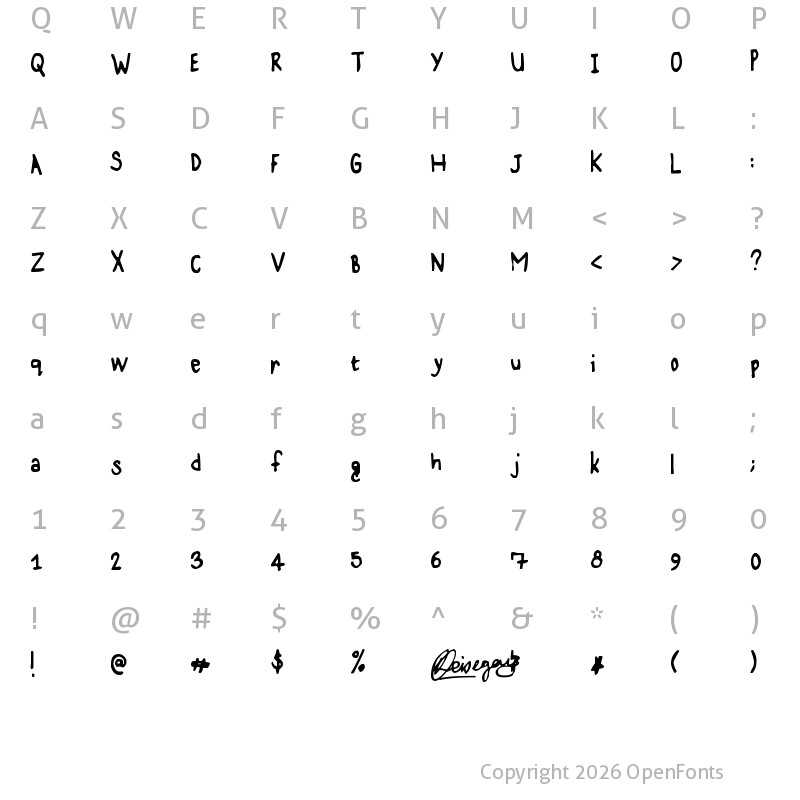 Character Map of Karz 001 Regular