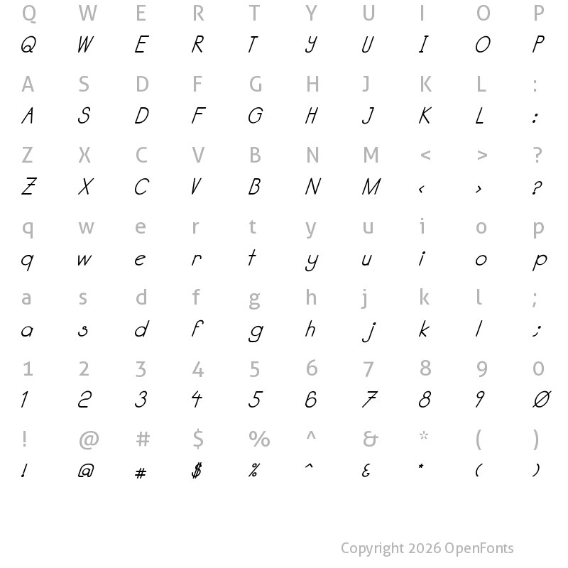 Character Map of Kata Bidalan Italic Bold Regular