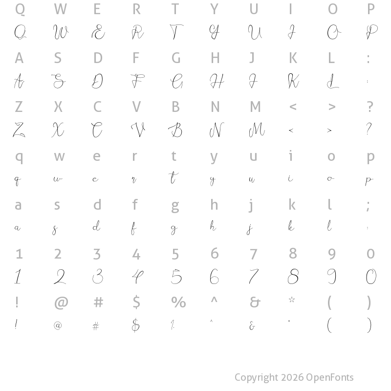 Character Map of Katelyn Script