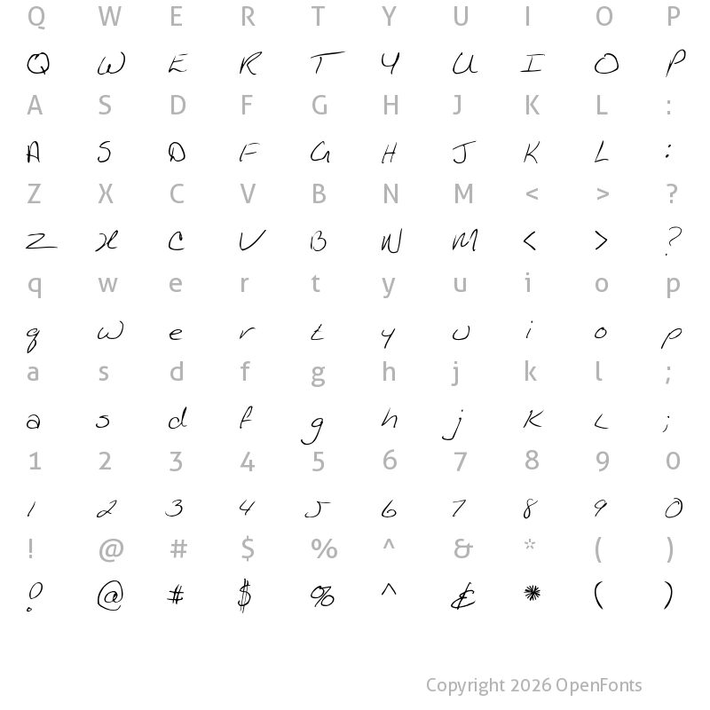 Character Map of Kathleen Regular