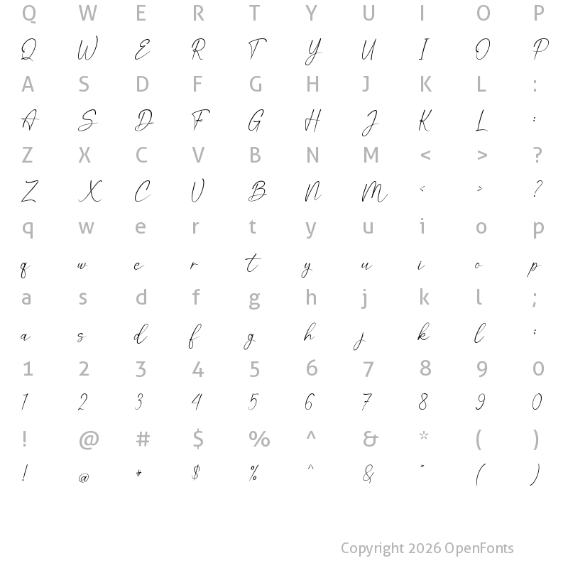 Character Map of Katoria Script Regular