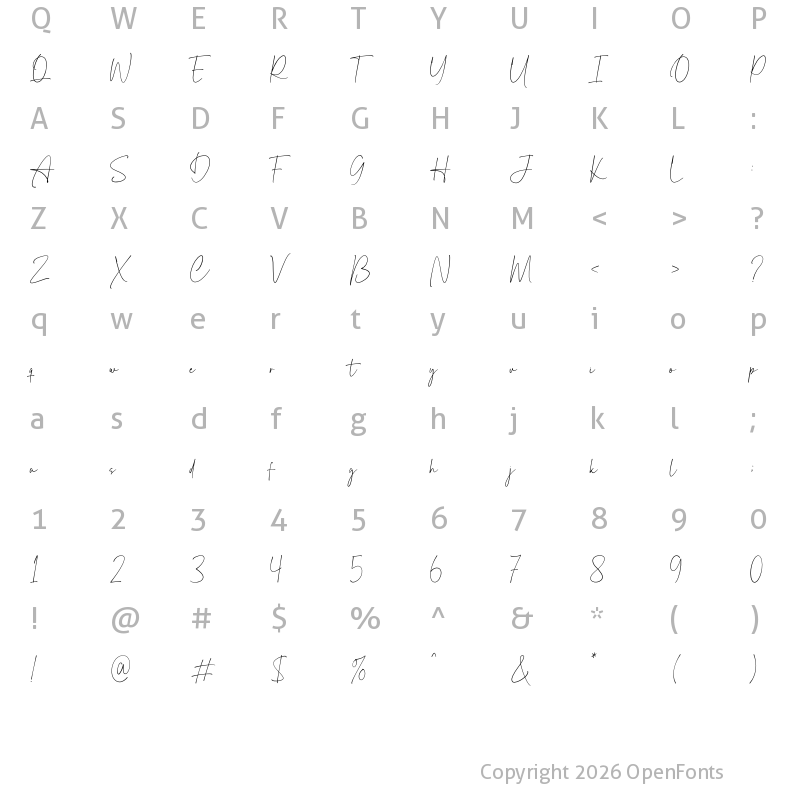 Character Map of Katty Diona Regular
