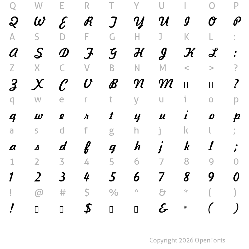 Character Map of Kavaler Kursive Regular