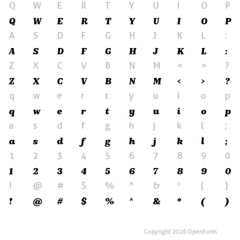Character Map of KazimirText ExtraBold Italic
