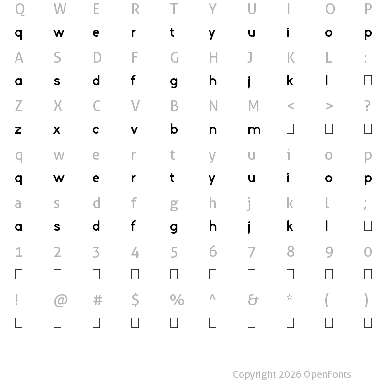 Character Map of Kelvetica Regular