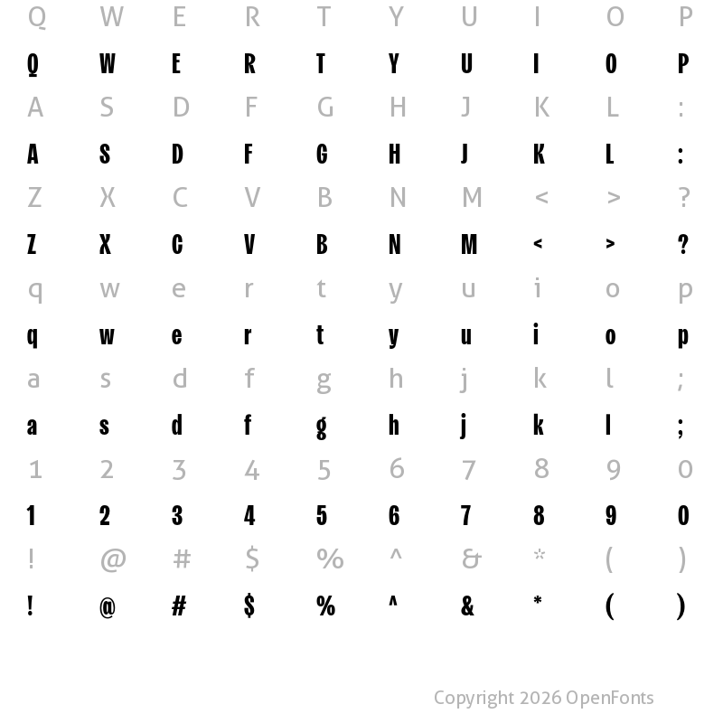 Character Map of Kensington Compressed Black