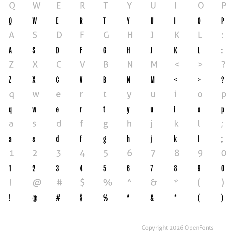 Character Map of Kensington Compressed Demi