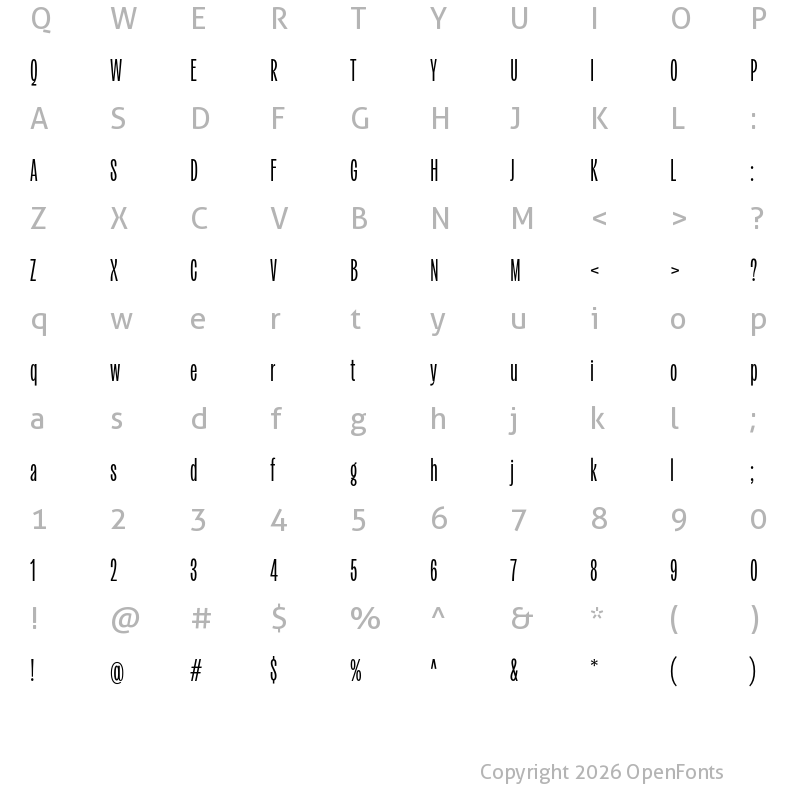 Character Map of Kensington Compressed Regular