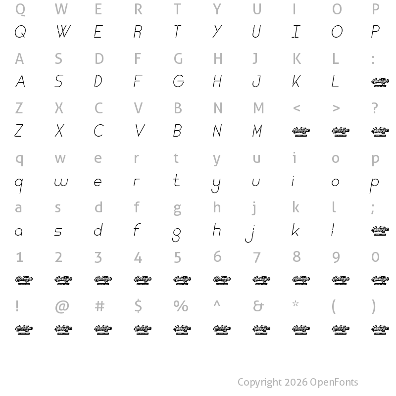 Character Map of Kent Corner Demo Italic